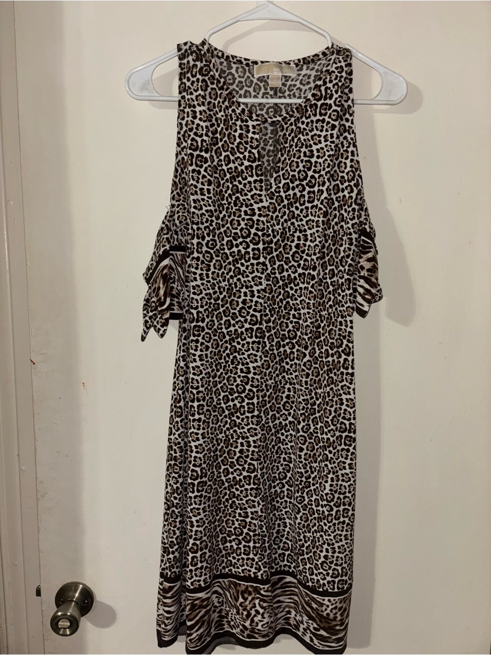 Michael Kors Girls' Leopard Print Cold-Shoulder Dress - Black & Cream